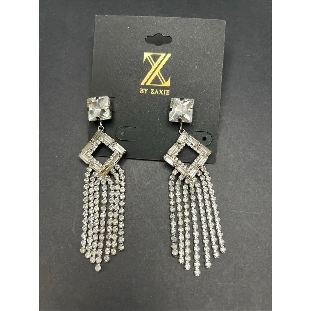 Z by Zaxie Clear Rhinestone Fringe Chandelier Drop Earrings
